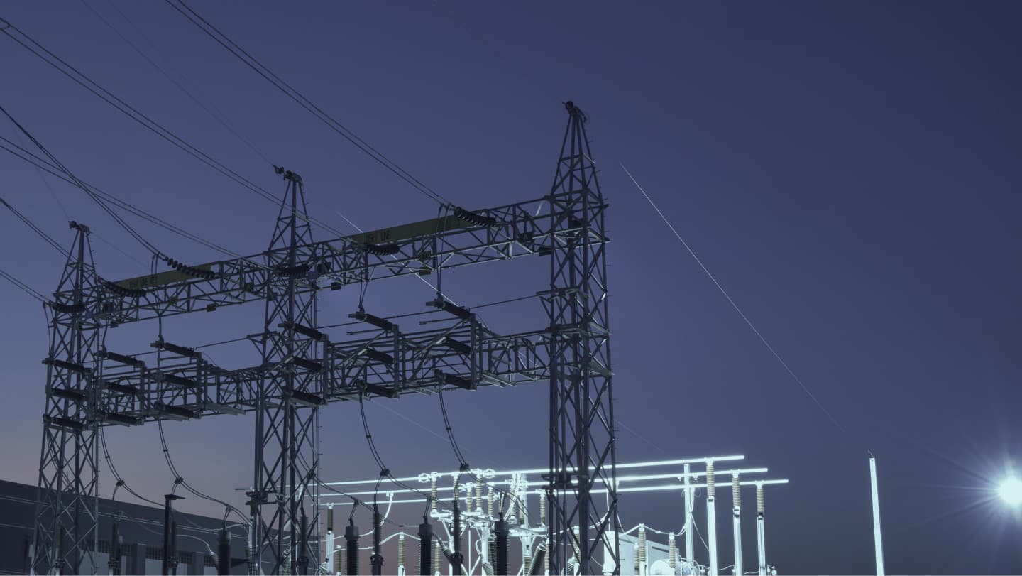 Electrical substation at dusk